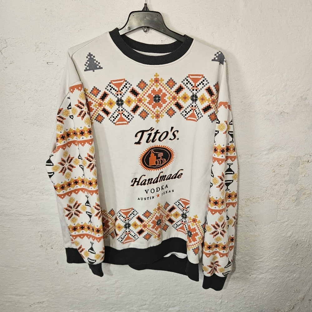 Tito's Handmade Vodka Ugly Tacky Christmas Sweater Sz 3XL White Orange Black